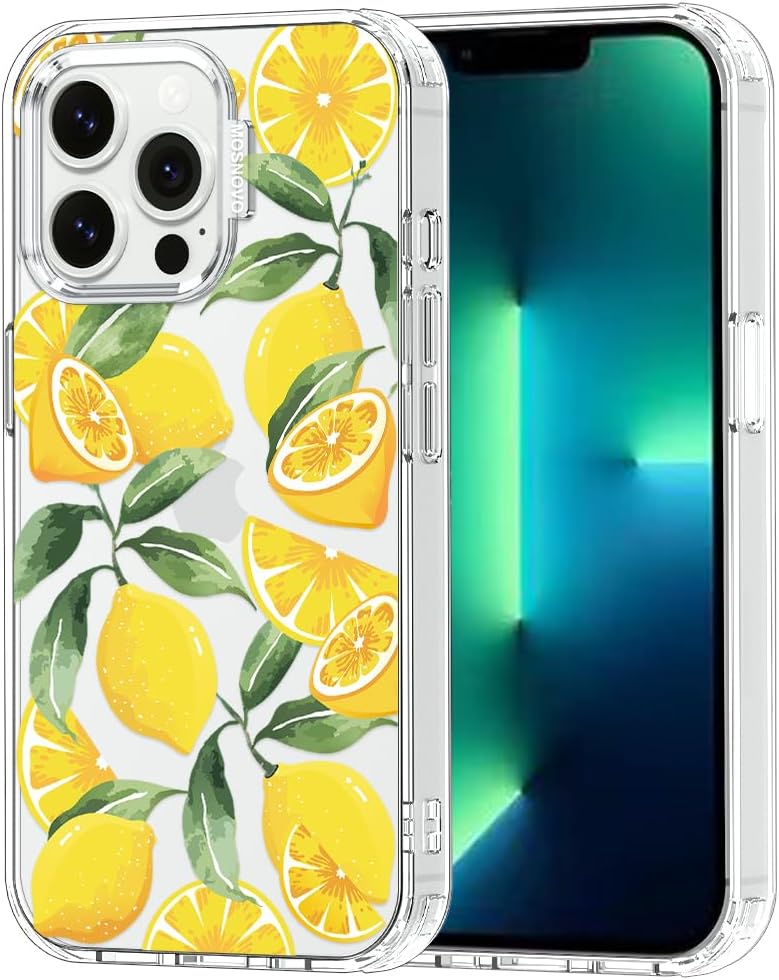 Case for iPhone 13 Pro, [Buffertech 6.6ft Military-Grade Drop Protection] [Anti Peel Off Tech] Clear TPU Bumper Phone Case Cover Design - Lemon