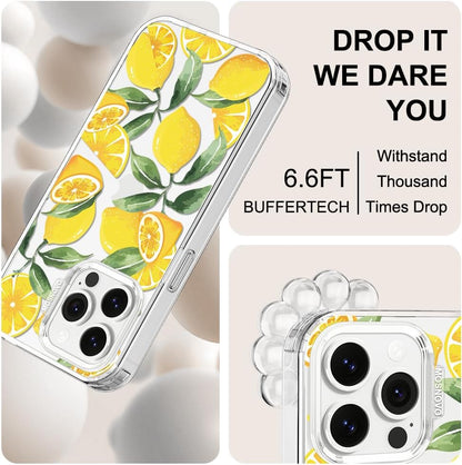 Case for iPhone 13 Pro, [Buffertech 6.6ft Military-Grade Drop Protection] [Anti Peel Off Tech] Clear TPU Bumper Phone Case Cover Design - Lemon