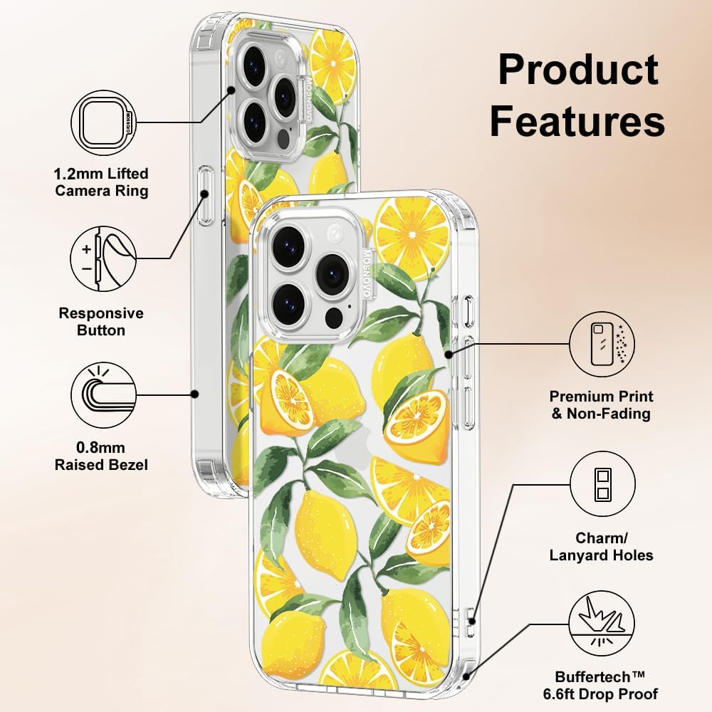 Case for iPhone 13 Pro, [Buffertech 6.6ft Military-Grade Drop Protection] [Anti Peel Off Tech] Clear TPU Bumper Phone Case Cover Design - Lemon