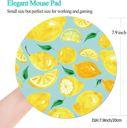 Mouse Pad, Non-Slip Rubber Base Mousepad with Stitched Edge, Gaming Round Mouse Pads, Waterproof Office Mouse Pad, Small Size 7.87 x 7.87 Inch (Lemons)