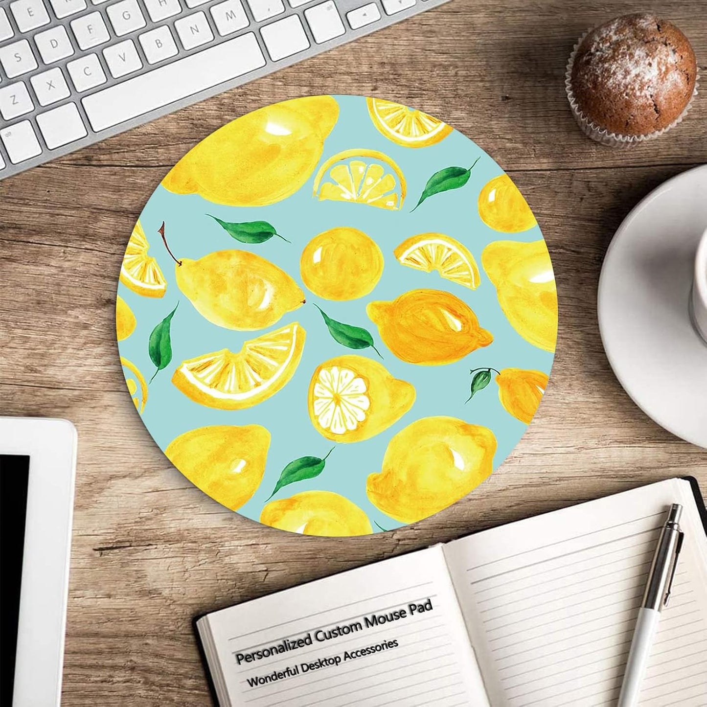 Mouse Pad, Non-Slip Rubber Base Mousepad with Stitched Edge, Gaming Round Mouse Pads, Waterproof Office Mouse Pad, Small Size 7.87 x 7.87 Inch (Lemons)