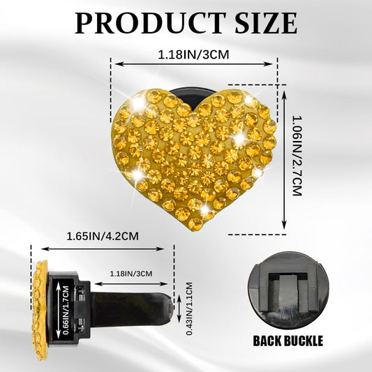 4PCS Heart-Shaped Car Vent Clip with Rhinestone, Vent Clip Car Accessories, Sparkly Rhinestone Bling Diamond Freshener Holder, Air Conditioning Outlet Ornament for Women Girls (Yellow, Style1)