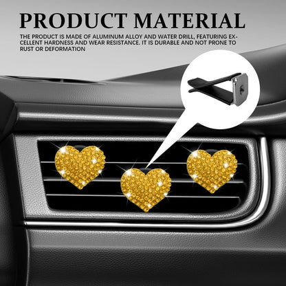 4PCS Heart-Shaped Car Vent Clip with Rhinestone, Vent Clip Car Accessories, Sparkly Rhinestone Bling Diamond Freshener Holder, Air Conditioning Outlet Ornament for Women Girls (Yellow, Style1)