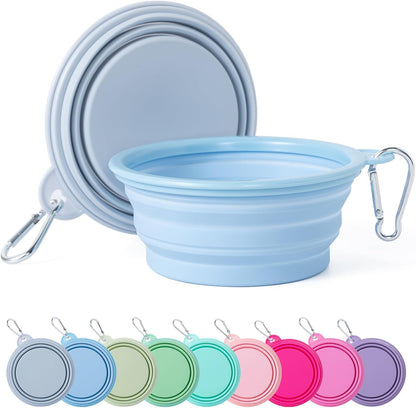 Collapsible Dog Bowl Silicone, 2Pack Macaron Color Pet Travel Bowls | Foldable Water Feeder Dish for Small to Large Dogs Cat Walking Hiking Camping (Macaron Light Green and Light Yellow, Small)