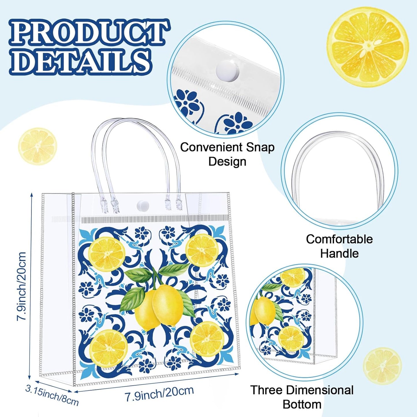 24 Pcs Lemon Party Favors,Capri Lemon Theme Gift PVC Transparent Bag 16 oz Glass Cups with Lids and Straws Cosmetic Bag Pen for Summer Bridal Baby Shower Wedding Engagement Favors Supplies