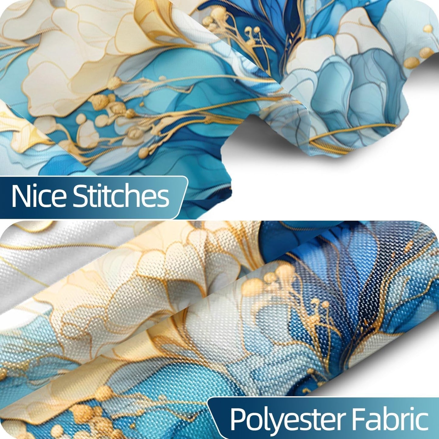 Light Blue Flowers Shower Curtain for Bathroom Navy Blue White Marble Shower Curtain Set with Hooks Abstract Yellow Floral Bathtub Decor Waterproof Fabric Curtains 72x72inches