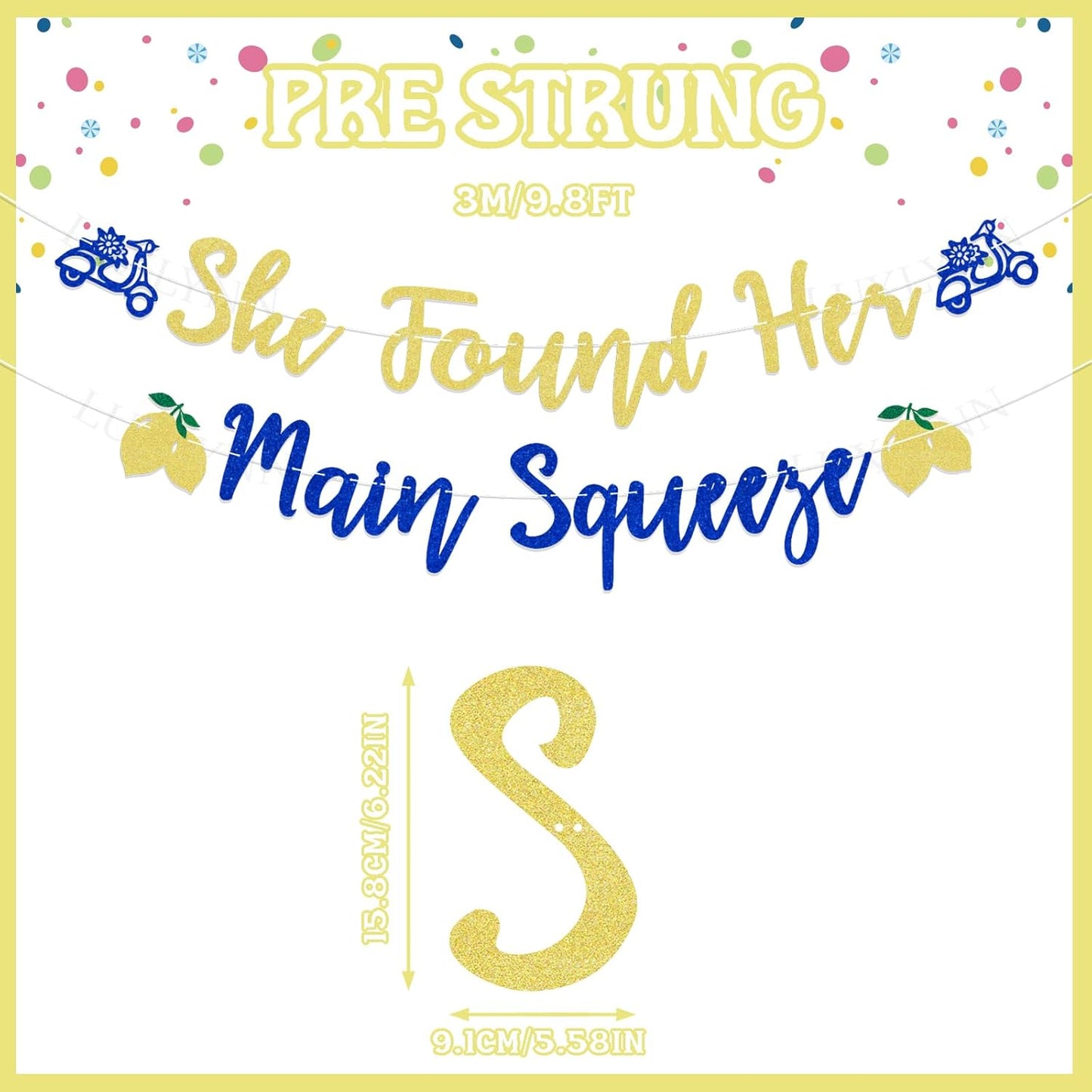 Lemon Bachelorette Decorations - She Found Her Main Squeeze Banner, Lemon Citrus Wedding Bridal Shower Engagement Party Supplies Gold Glitter