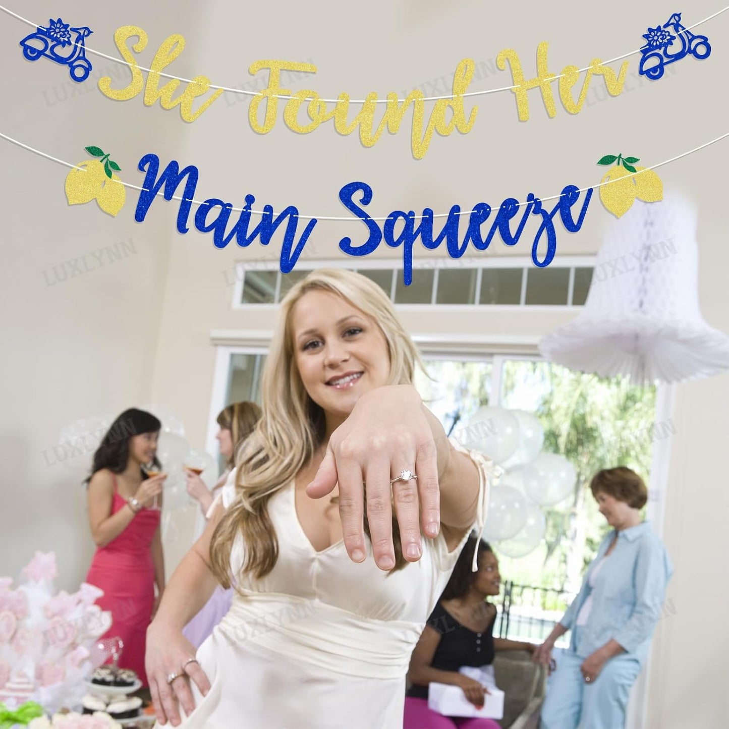Lemon Bachelorette Decorations - She Found Her Main Squeeze Banner, Lemon Citrus Wedding Bridal Shower Engagement Party Supplies Gold Glitter