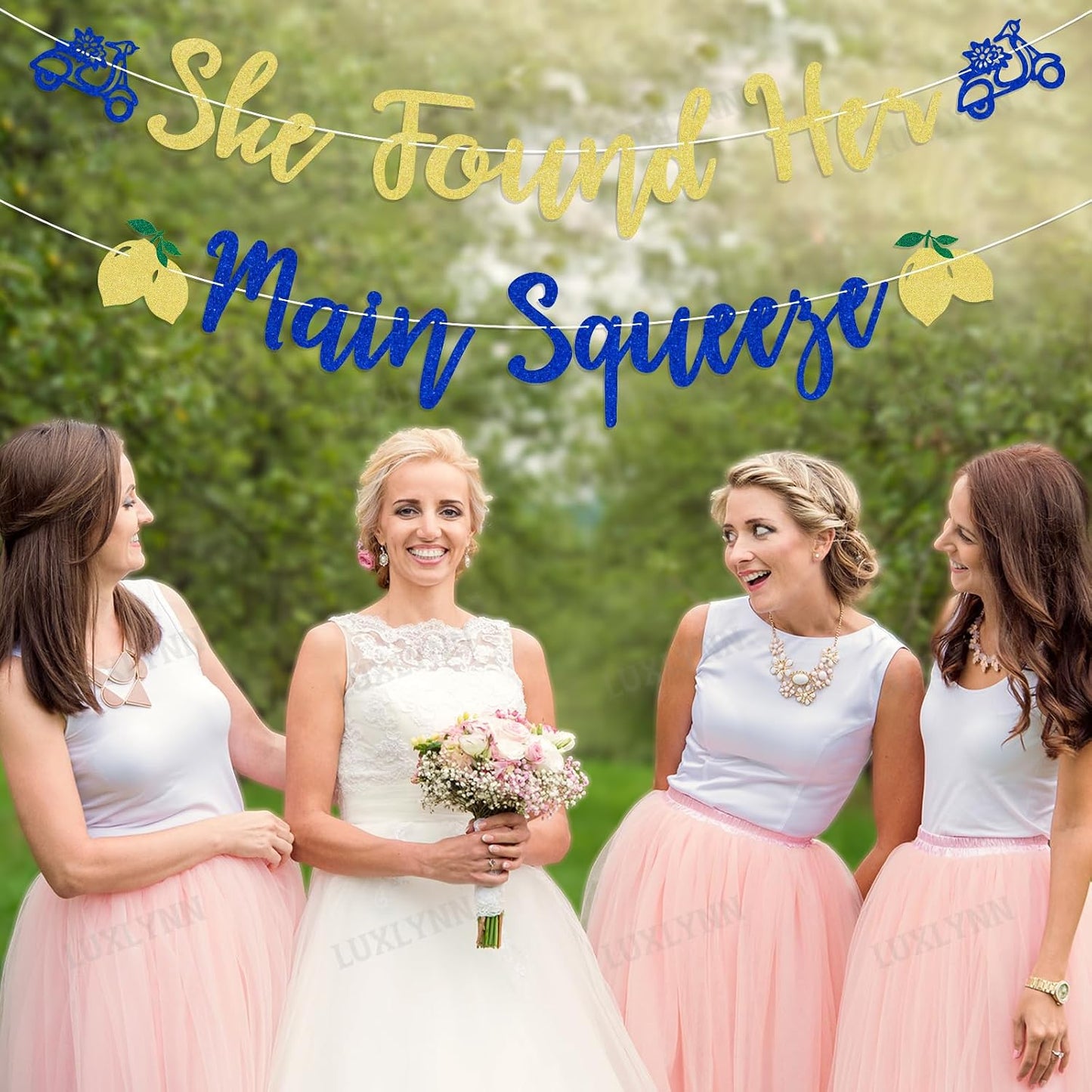 Lemon Bachelorette Decorations - She Found Her Main Squeeze Banner, Lemon Citrus Wedding Bridal Shower Engagement Party Supplies Gold Glitter