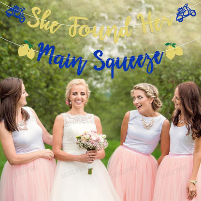 Lemon Bachelorette Decorations - She Found Her Main Squeeze Banner, Lemon Citrus Wedding Bridal Shower Engagement Party Supplies Gold Glitter