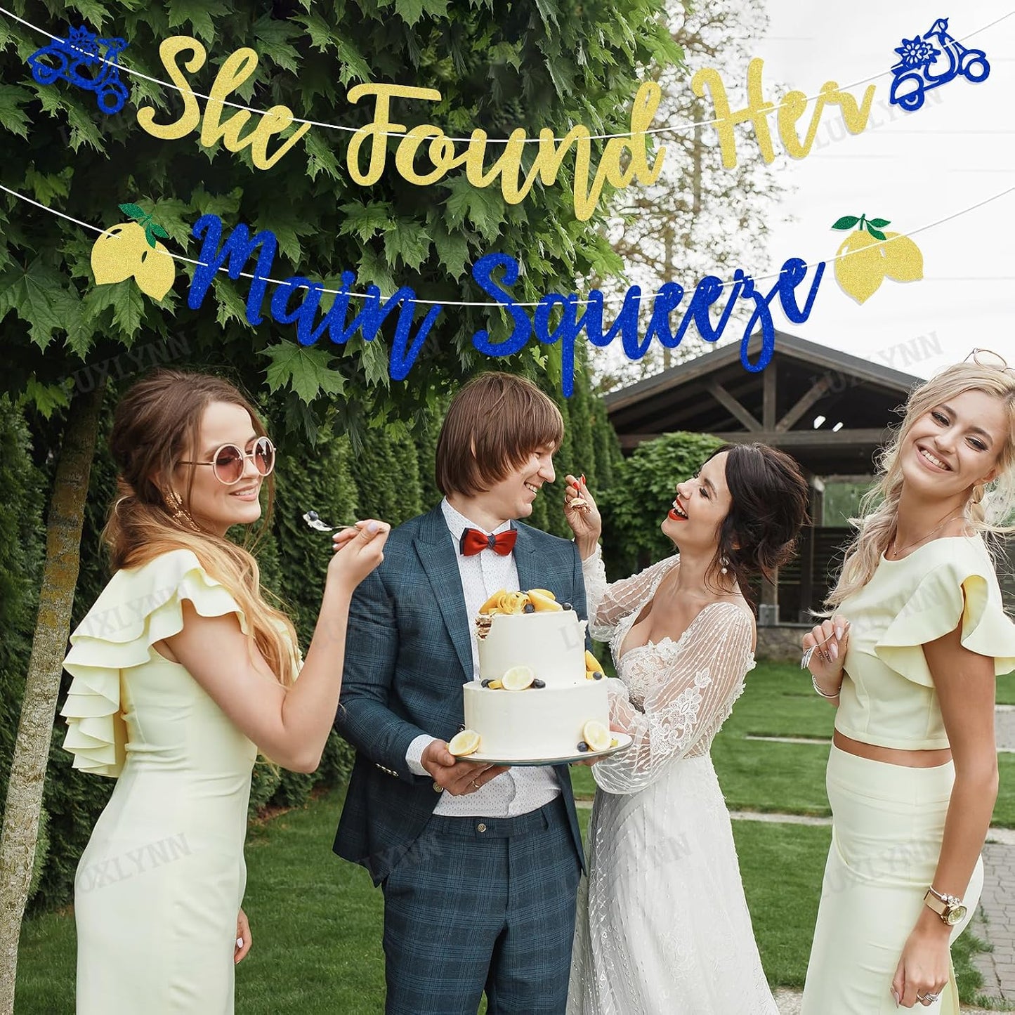 Lemon Bachelorette Decorations - She Found Her Main Squeeze Banner, Lemon Citrus Wedding Bridal Shower Engagement Party Supplies Gold Glitter
