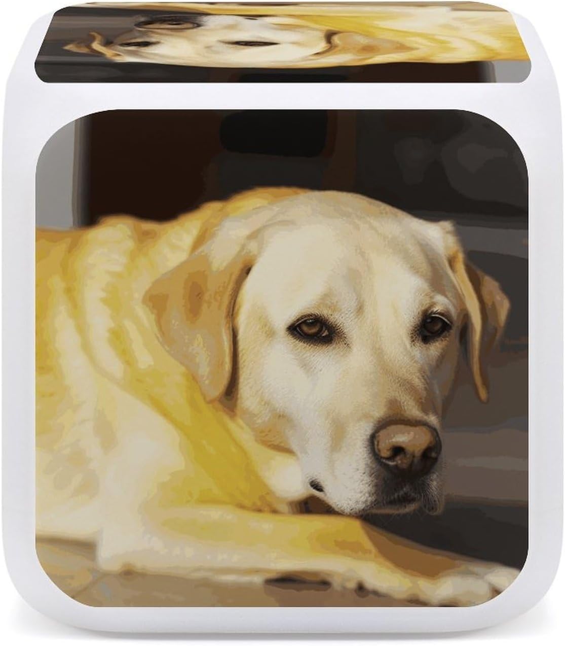 Cube Alarm Clock Creative 7 Colour LED Digital Clock with Temperature | Yellow Dog Bedside Electronic Clock Battery Operated Mute Luminous Alarm Clock Adjustable Light