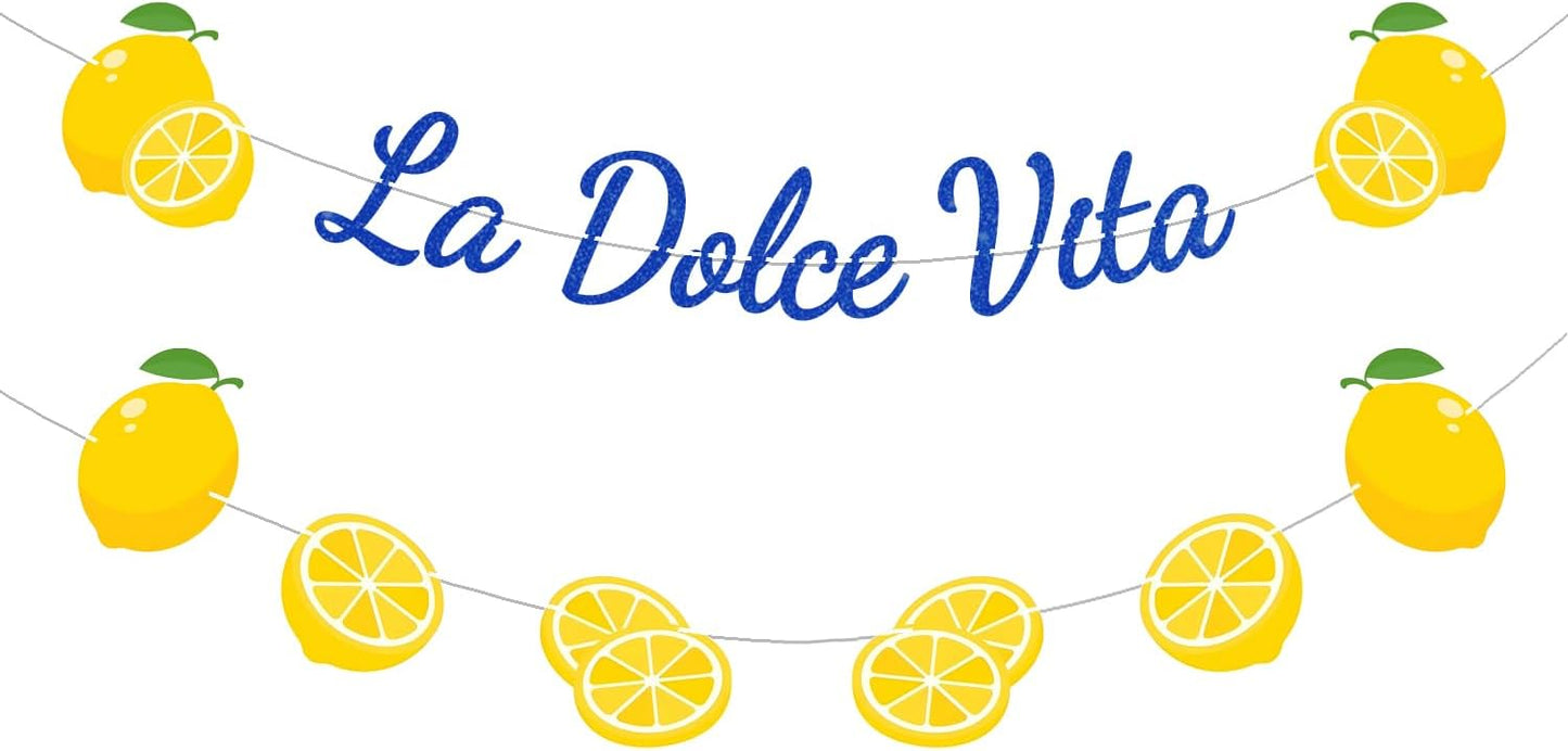 La Dolce Vita Blue Glitter Wedding Banner, Bridal Shower Wedding Banner, Bachelor Weekend Party Decorations, Capri Lemon Party Decorations