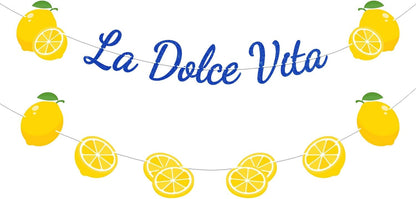 La Dolce Vita Blue Glitter Wedding Banner, Bridal Shower Wedding Banner, Bachelor Weekend Party Decorations, Capri Lemon Party Decorations