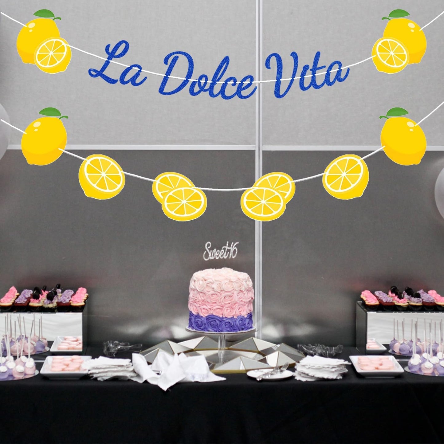 La Dolce Vita Blue Glitter Wedding Banner, Bridal Shower Wedding Banner, Bachelor Weekend Party Decorations, Capri Lemon Party Decorations