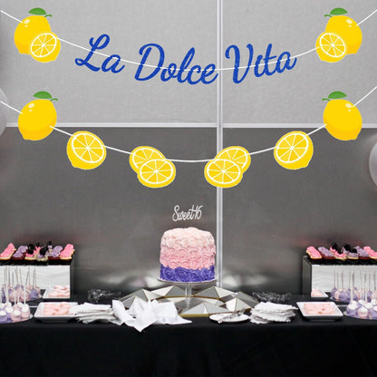 La Dolce Vita Blue Glitter Wedding Banner, Bridal Shower Wedding Banner, Bachelor Weekend Party Decorations, Capri Lemon Party Decorations