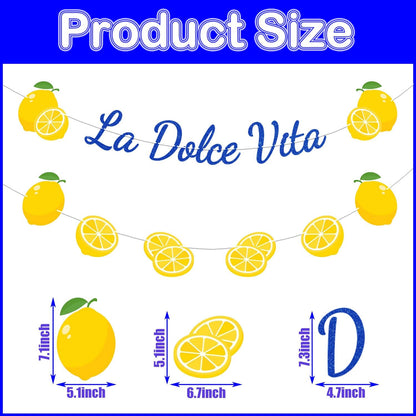 La Dolce Vita Blue Glitter Wedding Banner, Bridal Shower Wedding Banner, Bachelor Weekend Party Decorations, Capri Lemon Party Decorations