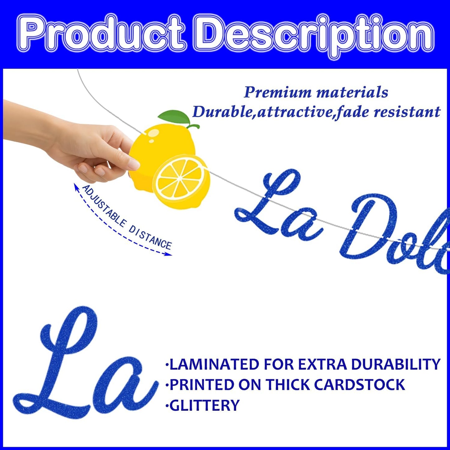 La Dolce Vita Blue Glitter Wedding Banner, Bridal Shower Wedding Banner, Bachelor Weekend Party Decorations, Capri Lemon Party Decorations