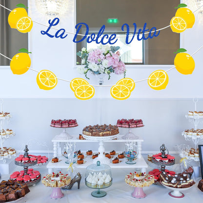 La Dolce Vita Blue Glitter Wedding Banner, Bridal Shower Wedding Banner, Bachelor Weekend Party Decorations, Capri Lemon Party Decorations
