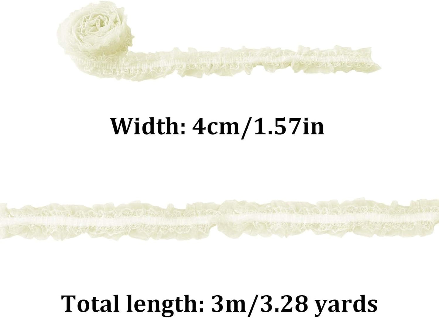 1.57 Inch Chiffon Lace Ruffle Trim, Yellow Stretch Pleated Edge — | Yellow Chiffon Lace Ruffle Trim, 3.3 Yards Elastic Pleated Edge Ribbon for DIY Wedding Costumes, Bridal Gowns & Crafts