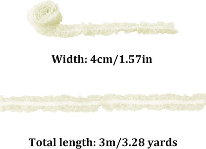 1.57 Inch Chiffon Lace Ruffle Trim, Yellow Stretch Pleated Edge — | Yellow Chiffon Lace Ruffle Trim, 3.3 Yards Elastic Pleated Edge Ribbon for DIY Wedding Costumes, Bridal Gowns & Crafts
