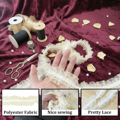 1.57 Inch Chiffon Lace Ruffle Trim, Yellow Stretch Pleated Edge — | Yellow Chiffon Lace Ruffle Trim, 3.3 Yards Elastic Pleated Edge Ribbon for DIY Wedding Costumes, Bridal Gowns & Crafts