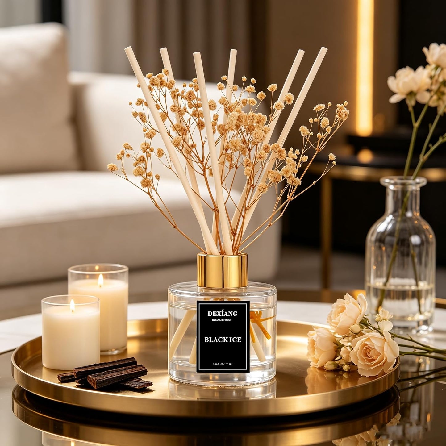 Reed Diffuser Set,3.38 fl oz (100 ml) - Lemon Verbena Oil Diffusers with 6 Reed Sticks for Bathroom Shelf Decor