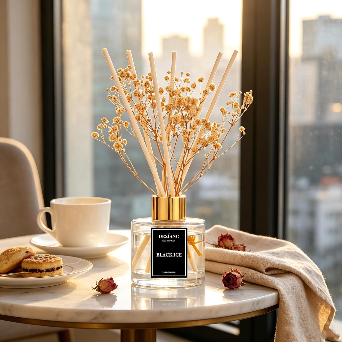 Reed Diffuser Set,3.38 fl oz (100 ml) - Lemon Verbena Oil Diffusers with 6 Reed Sticks for Bathroom Shelf Decor