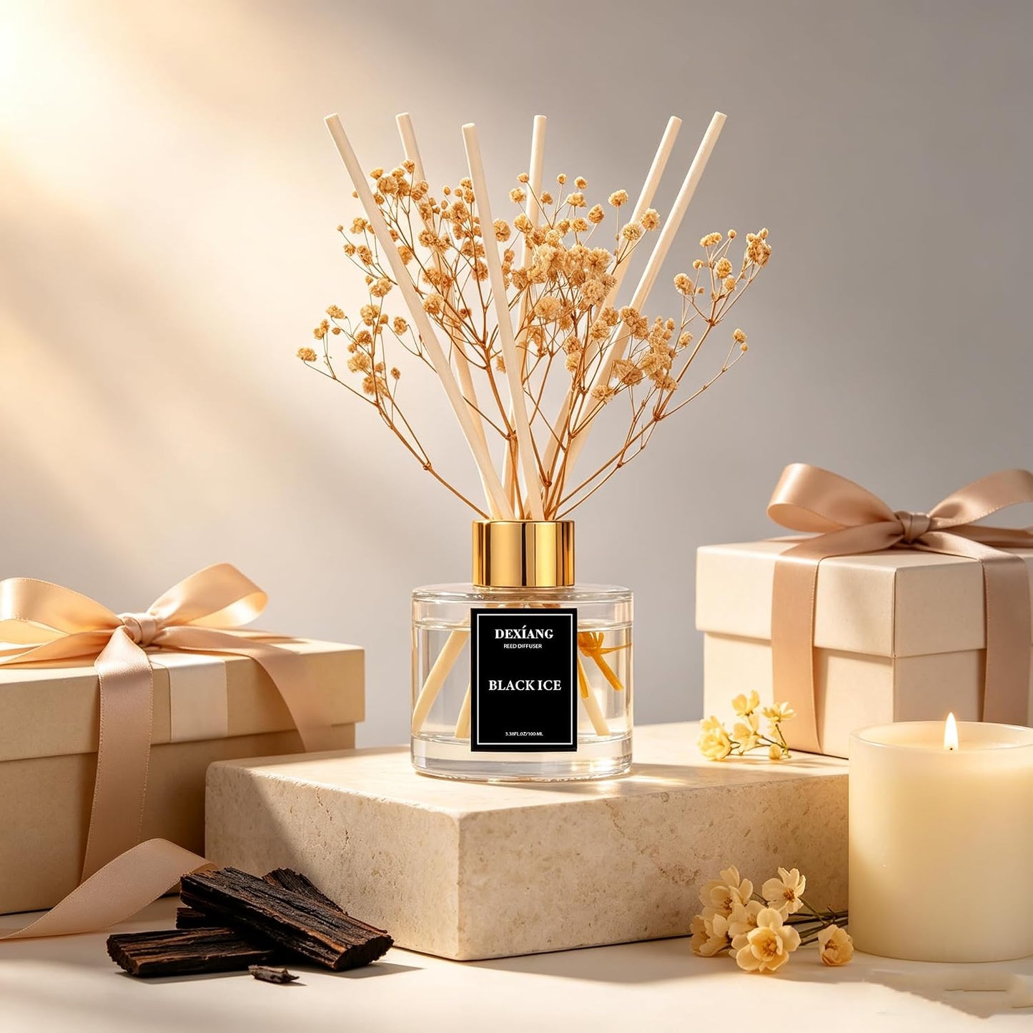 Reed Diffuser Set,3.38 fl oz (100 ml) - Lemon Verbena Oil Diffusers with 6 Reed Sticks for Bathroom Shelf Decor