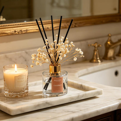 Reed Diffuser Set,3.38 fl oz (100 ml) - Lemon Verbena Oil Diffusers with 6 Reed Sticks for Bathroom Shelf Decor