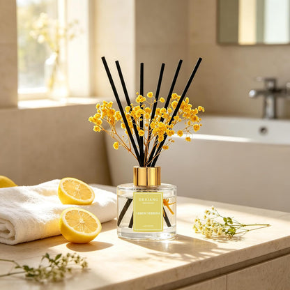 Reed Diffuser Set,3.38 fl oz (100 ml) - Lemon Verbena Oil Diffusers with 6 Reed Sticks for Bathroom Shelf Decor