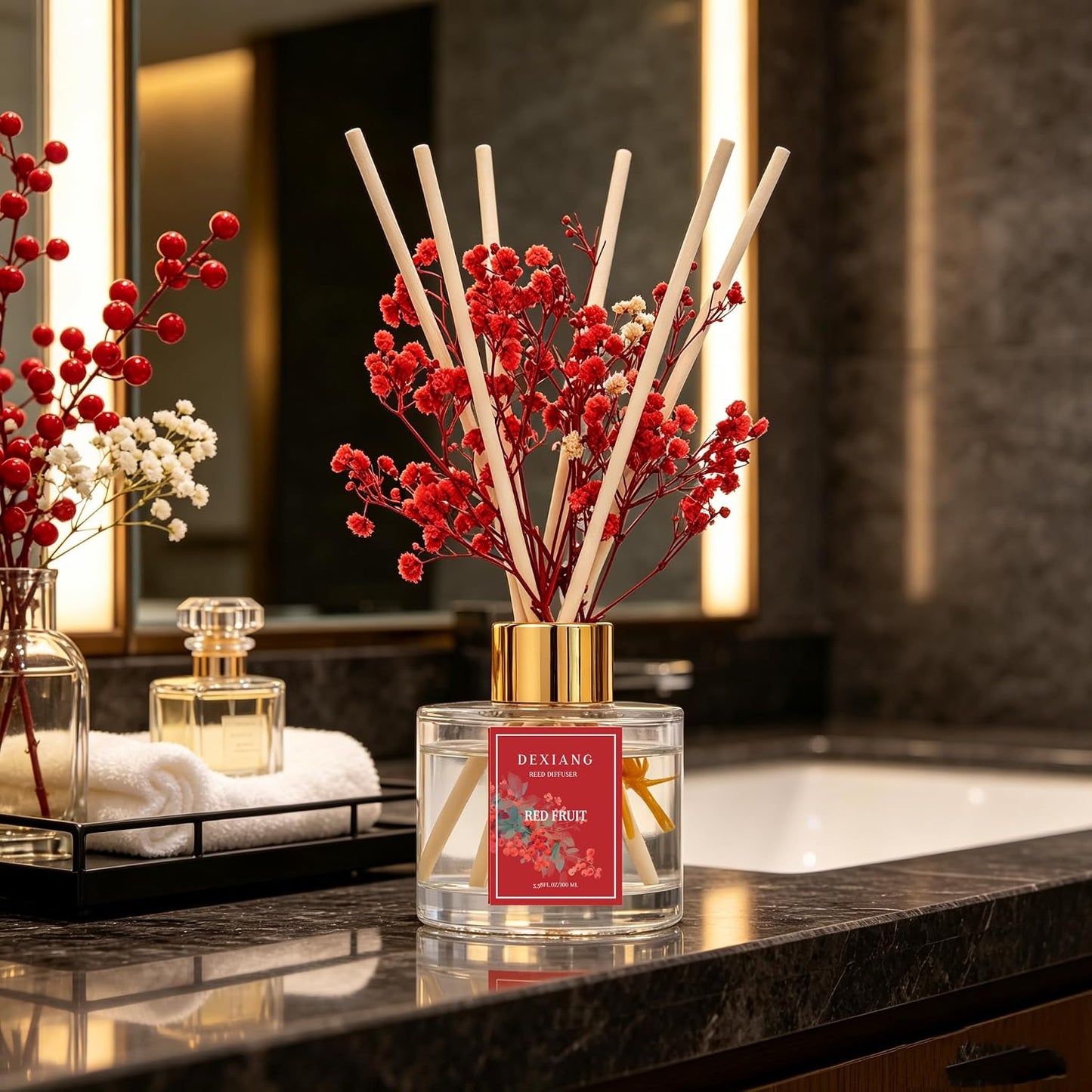 Reed Diffuser Set,3.38 fl oz (100 ml) - Lemon Verbena Oil Diffusers with 6 Reed Sticks for Bathroom Shelf Decor