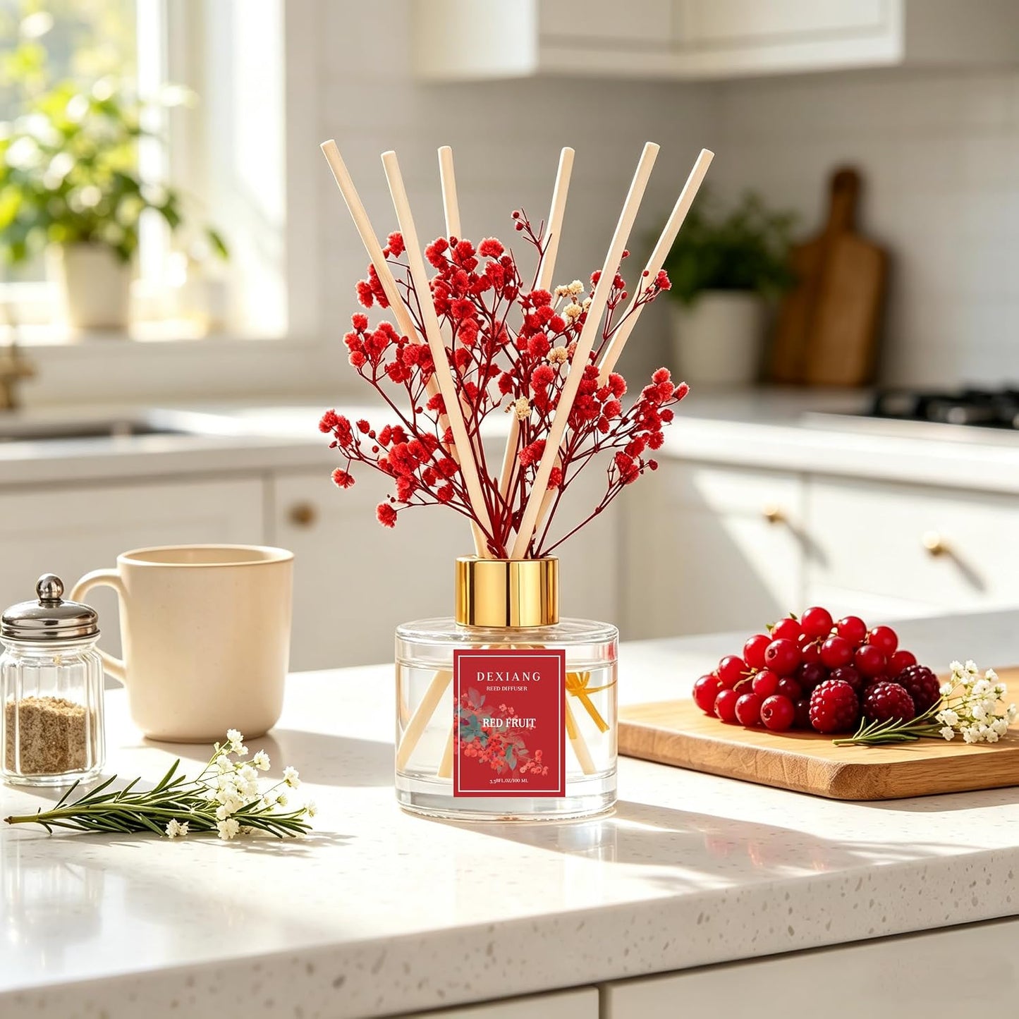 Reed Diffuser Set,3.38 fl oz (100 ml) - Lemon Verbena Oil Diffusers with 6 Reed Sticks for Bathroom Shelf Decor
