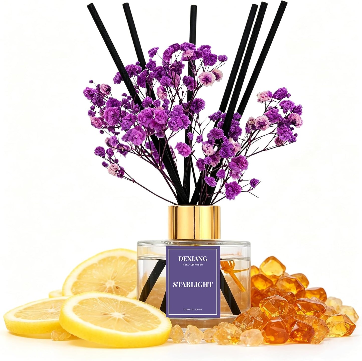 Reed Diffuser Set,3.38 fl oz (100 ml) - Lemon Verbena Oil Diffusers with 6 Reed Sticks for Bathroom Shelf Decor