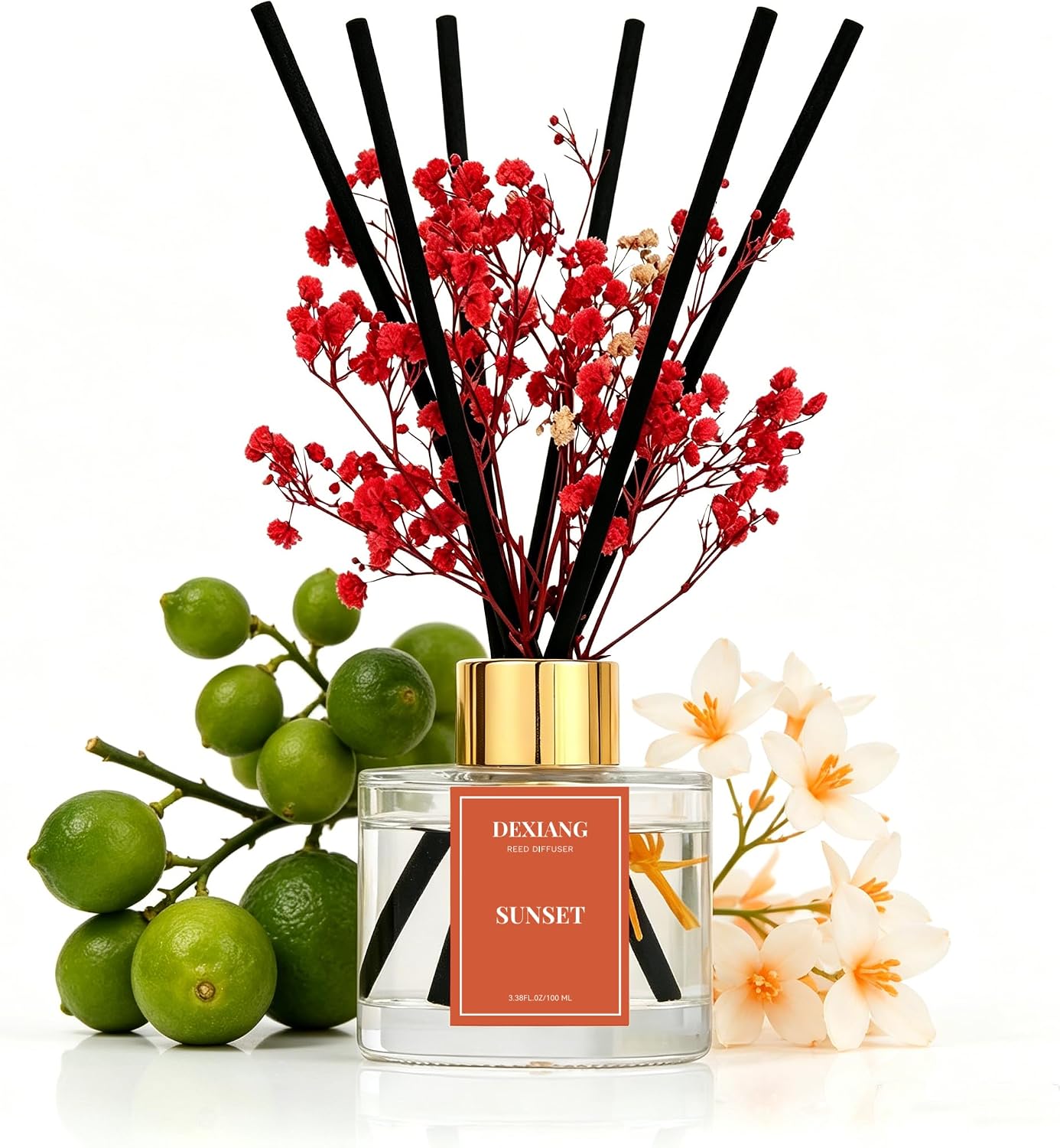 Reed Diffuser Set,3.38 fl oz (100 ml) - Lemon Verbena Oil Diffusers with 6 Reed Sticks for Bathroom Shelf Decor