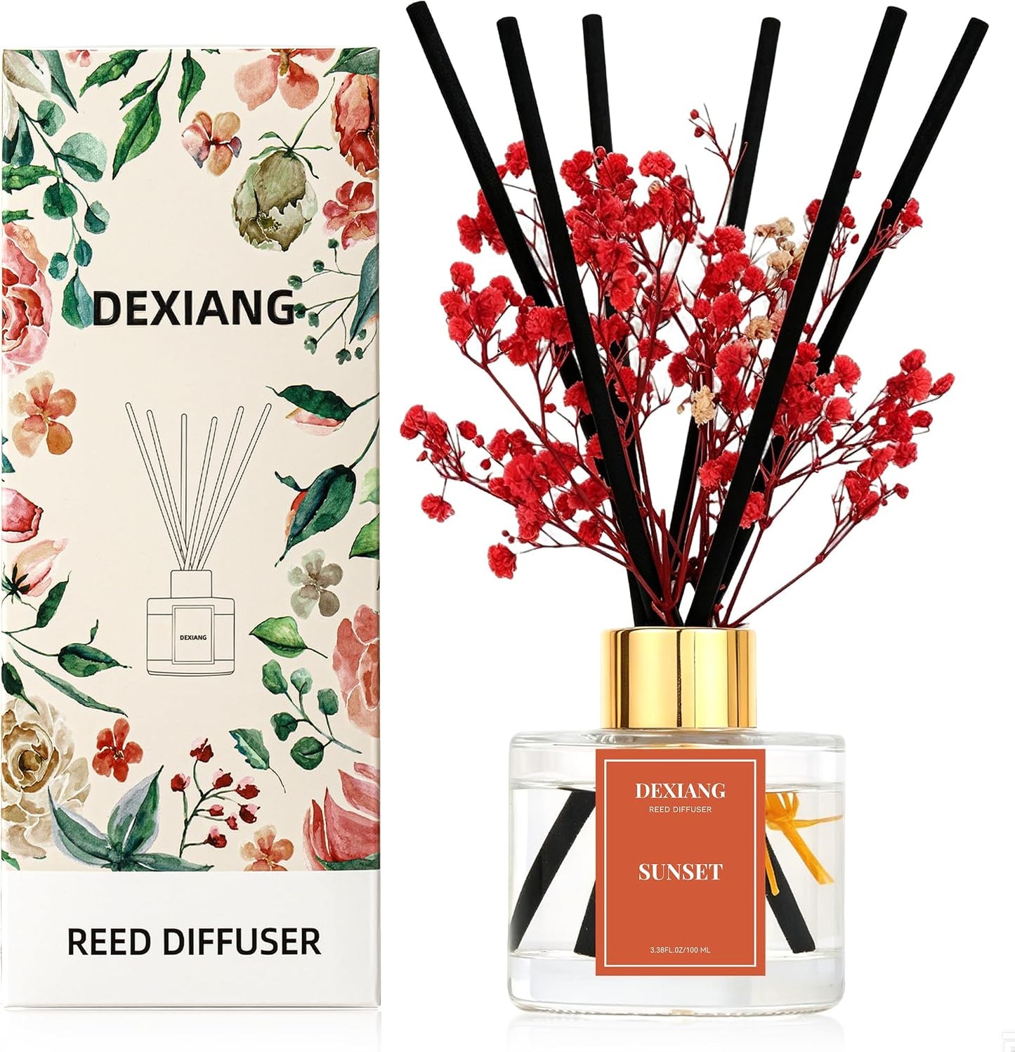 Reed Diffuser Set,3.38 fl oz (100 ml) - Lemon Verbena Oil Diffusers with 6 Reed Sticks for Bathroom Shelf Decor