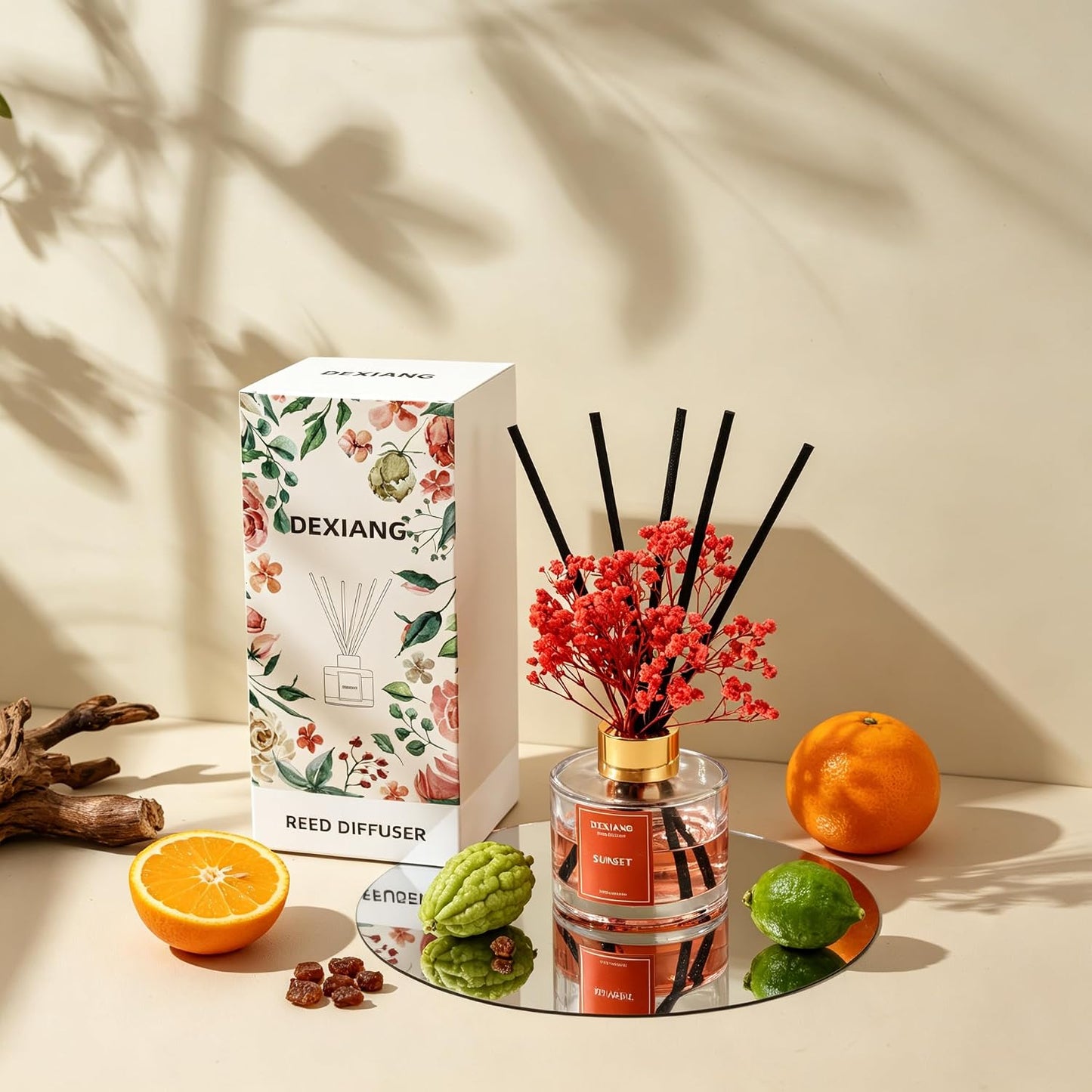Reed Diffuser Set,3.38 fl oz (100 ml) - Lemon Verbena Oil Diffusers with 6 Reed Sticks for Bathroom Shelf Decor