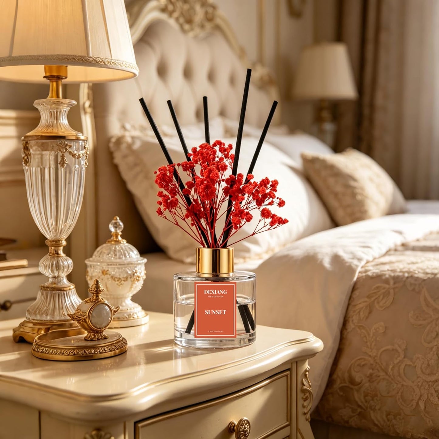 Reed Diffuser Set,3.38 fl oz (100 ml) - Lemon Verbena Oil Diffusers with 6 Reed Sticks for Bathroom Shelf Decor