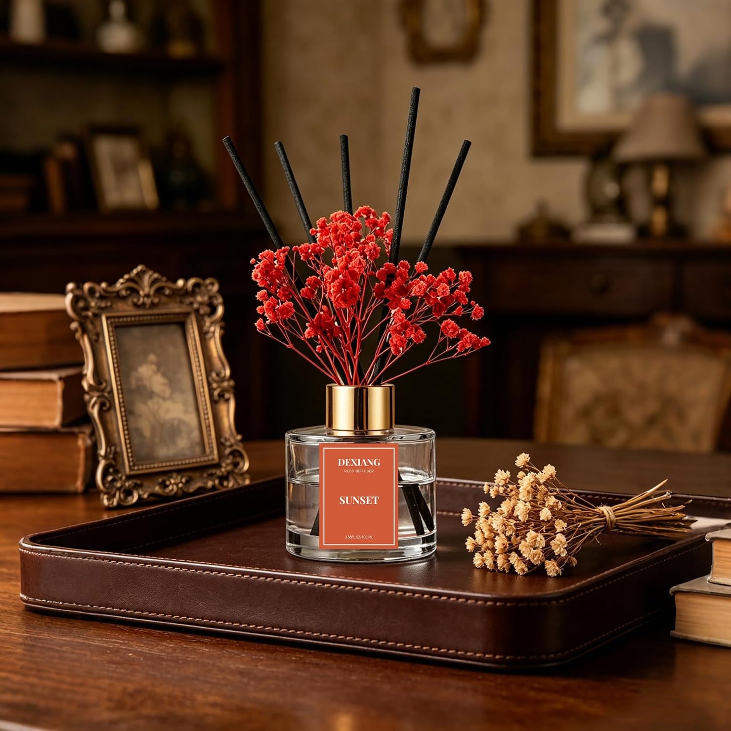 Reed Diffuser Set,3.38 fl oz (100 ml) - Lemon Verbena Oil Diffusers with 6 Reed Sticks for Bathroom Shelf Decor