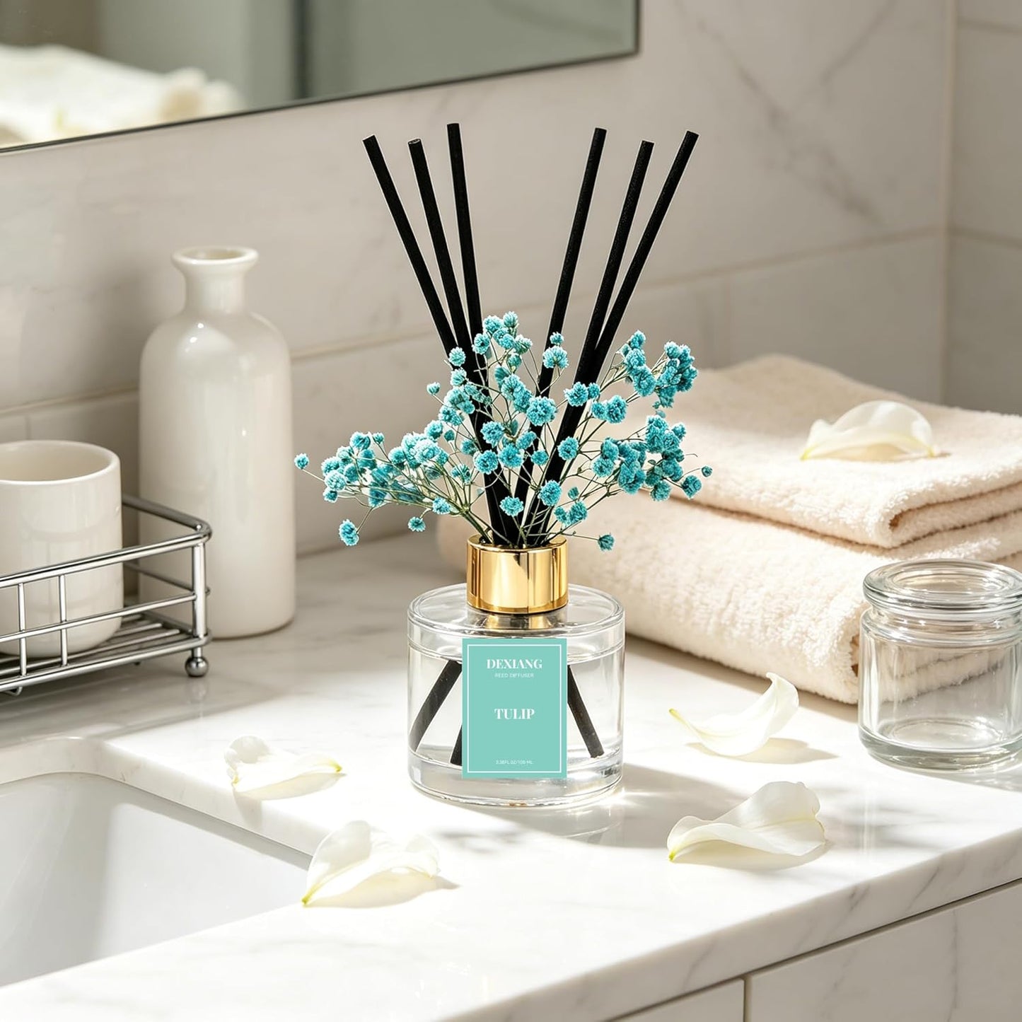 Reed Diffuser Set,3.38 fl oz (100 ml) - Lemon Verbena Oil Diffusers with 6 Reed Sticks for Bathroom Shelf Decor