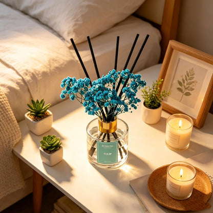 Reed Diffuser Set,3.38 fl oz (100 ml) - Lemon Verbena Oil Diffusers with 6 Reed Sticks for Bathroom Shelf Decor