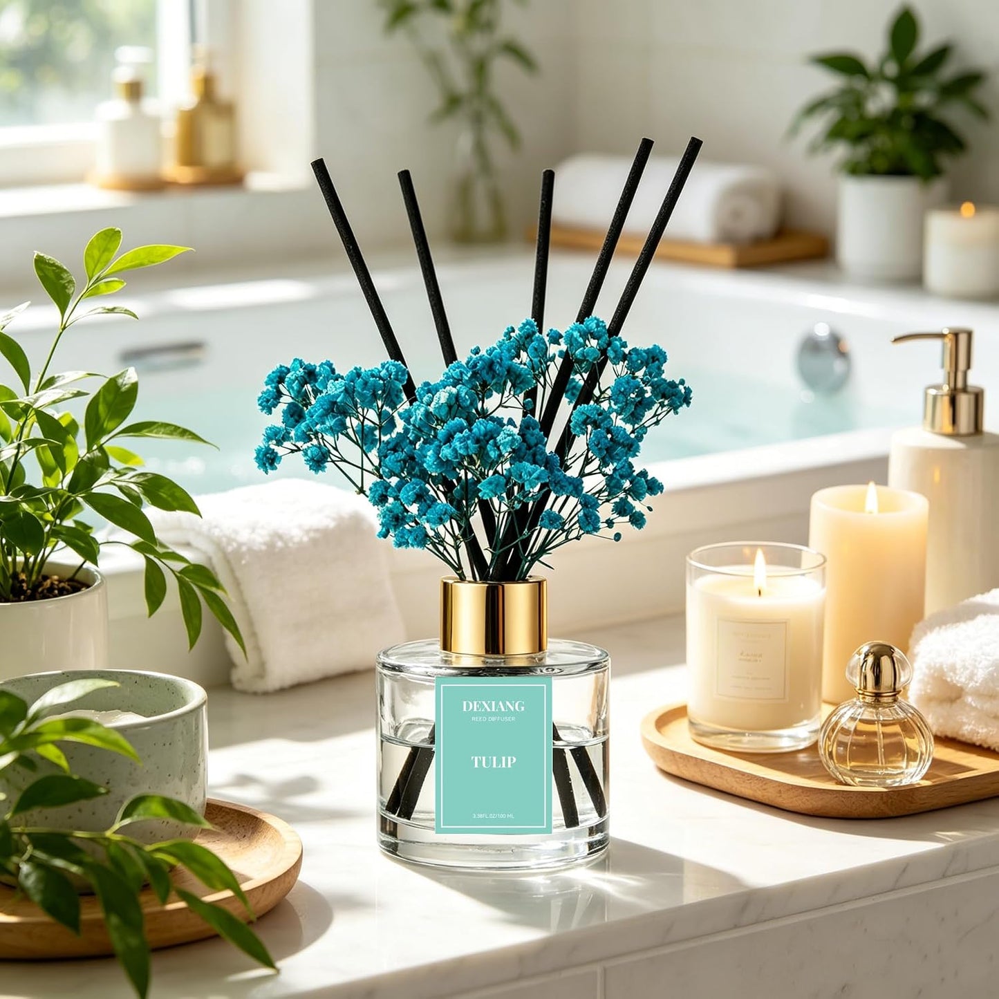 Reed Diffuser Set,3.38 fl oz (100 ml) - Lemon Verbena Oil Diffusers with 6 Reed Sticks for Bathroom Shelf Decor