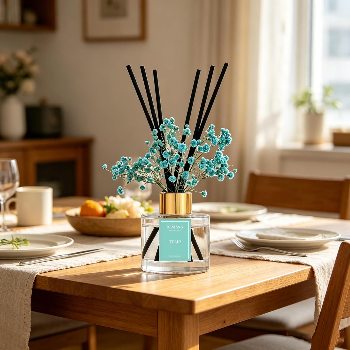 Reed Diffuser Set,3.38 fl oz (100 ml) - Lemon Verbena Oil Diffusers with 6 Reed Sticks for Bathroom Shelf Decor