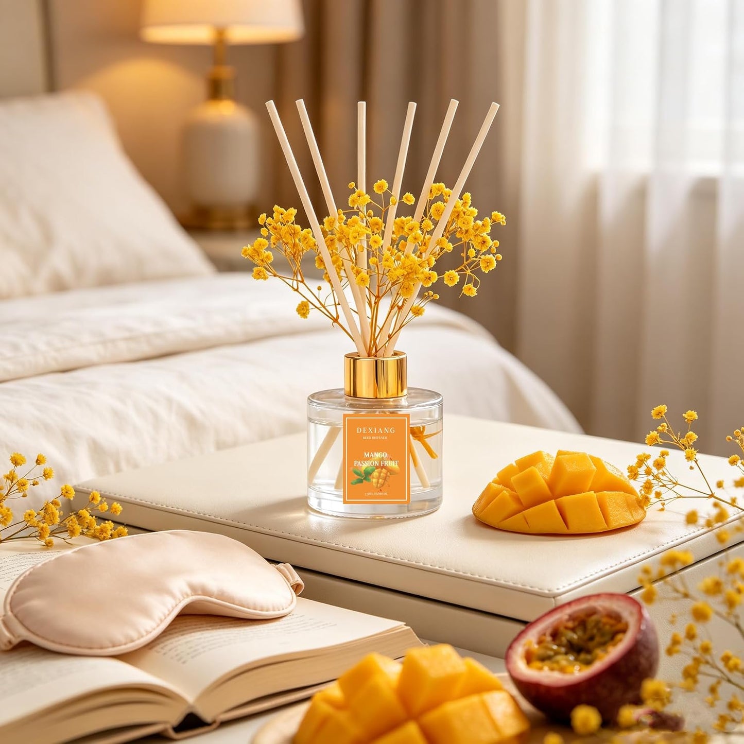 Reed Diffuser Set,3.38 fl oz (100 ml) - Lemon Verbena Oil Diffusers with 6 Reed Sticks for Bathroom Shelf Decor
