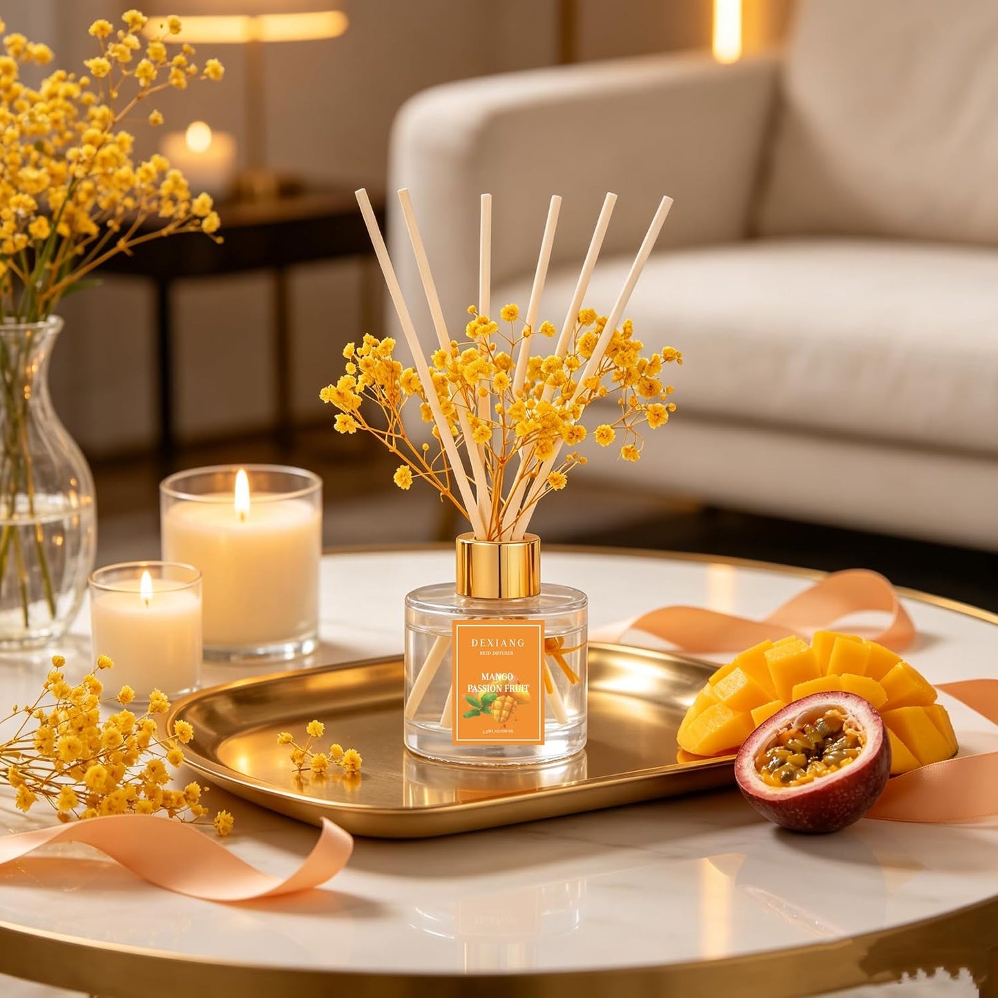 Reed Diffuser Set,3.38 fl oz (100 ml) - Lemon Verbena Oil Diffusers with 6 Reed Sticks for Bathroom Shelf Decor