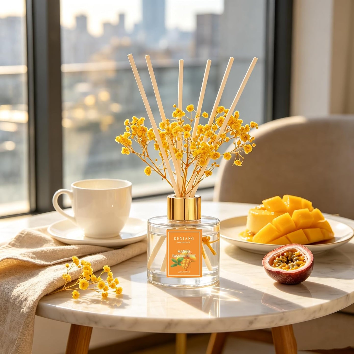 Reed Diffuser Set,3.38 fl oz (100 ml) - Lemon Verbena Oil Diffusers with 6 Reed Sticks for Bathroom Shelf Decor