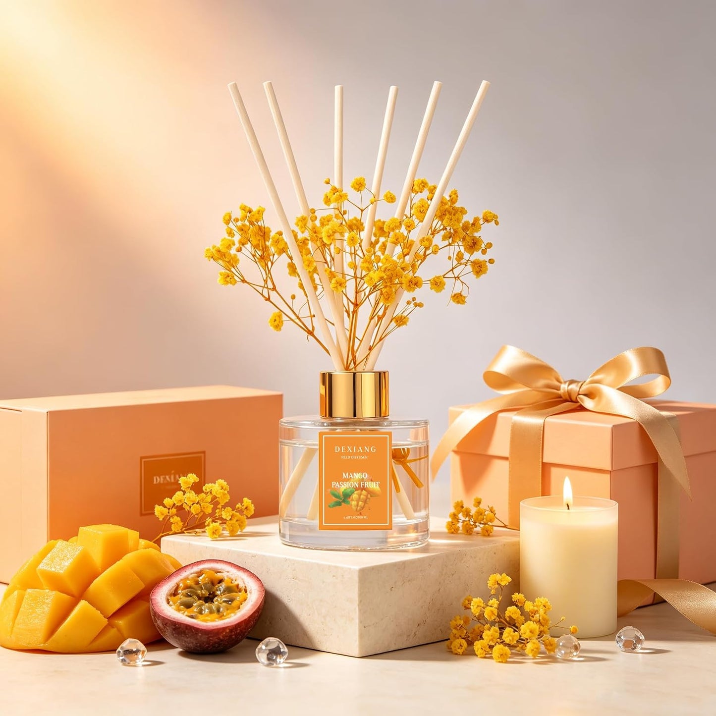 Reed Diffuser Set,3.38 fl oz (100 ml) - Lemon Verbena Oil Diffusers with 6 Reed Sticks for Bathroom Shelf Decor