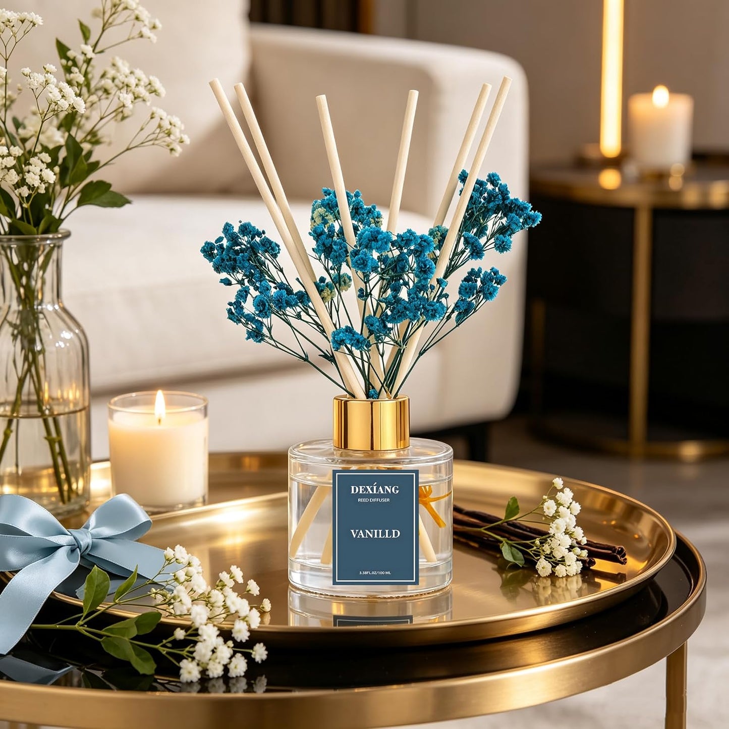 Reed Diffuser Set,3.38 fl oz (100 ml) - Lemon Verbena Oil Diffusers with 6 Reed Sticks for Bathroom Shelf Decor