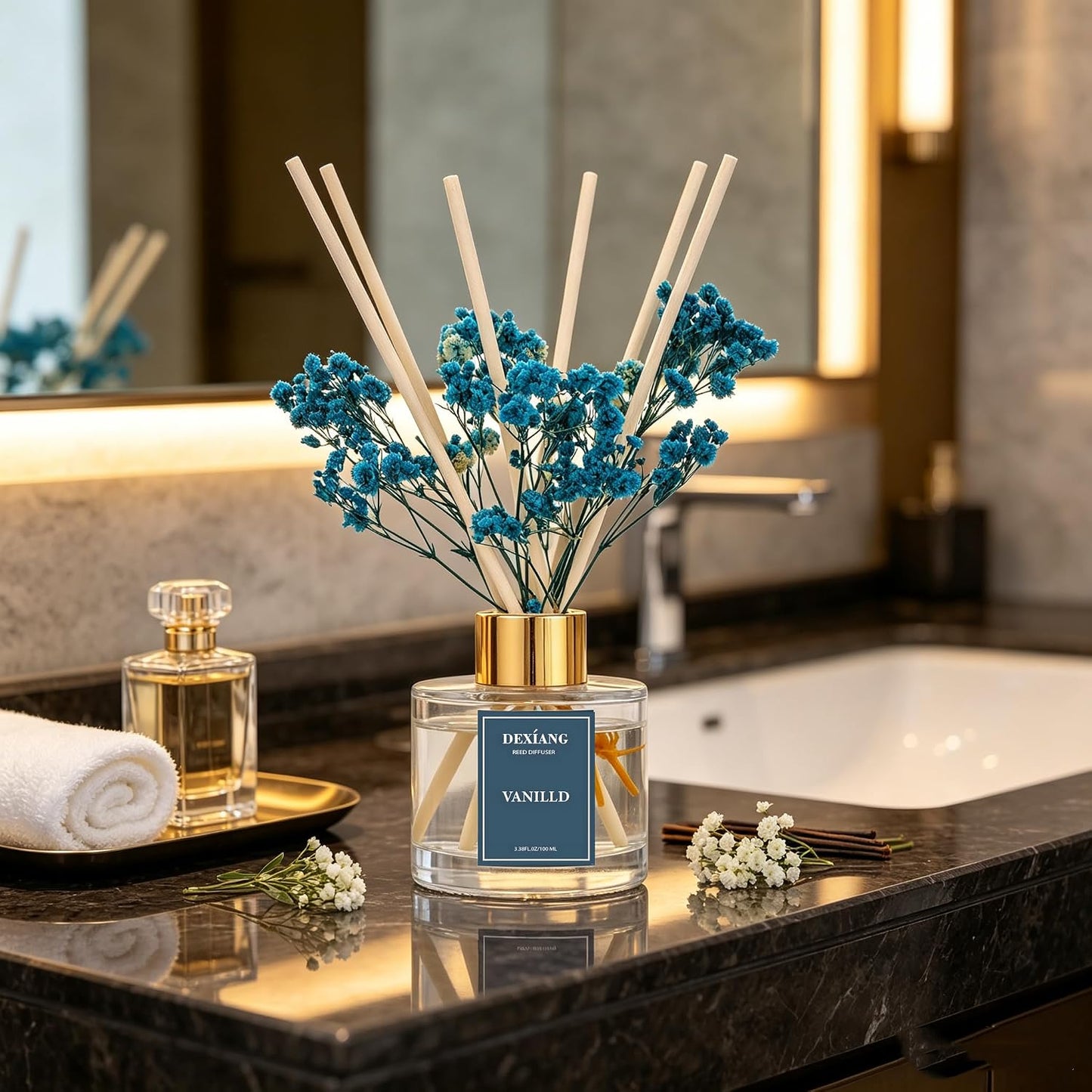 Reed Diffuser Set,3.38 fl oz (100 ml) - Lemon Verbena Oil Diffusers with 6 Reed Sticks for Bathroom Shelf Decor