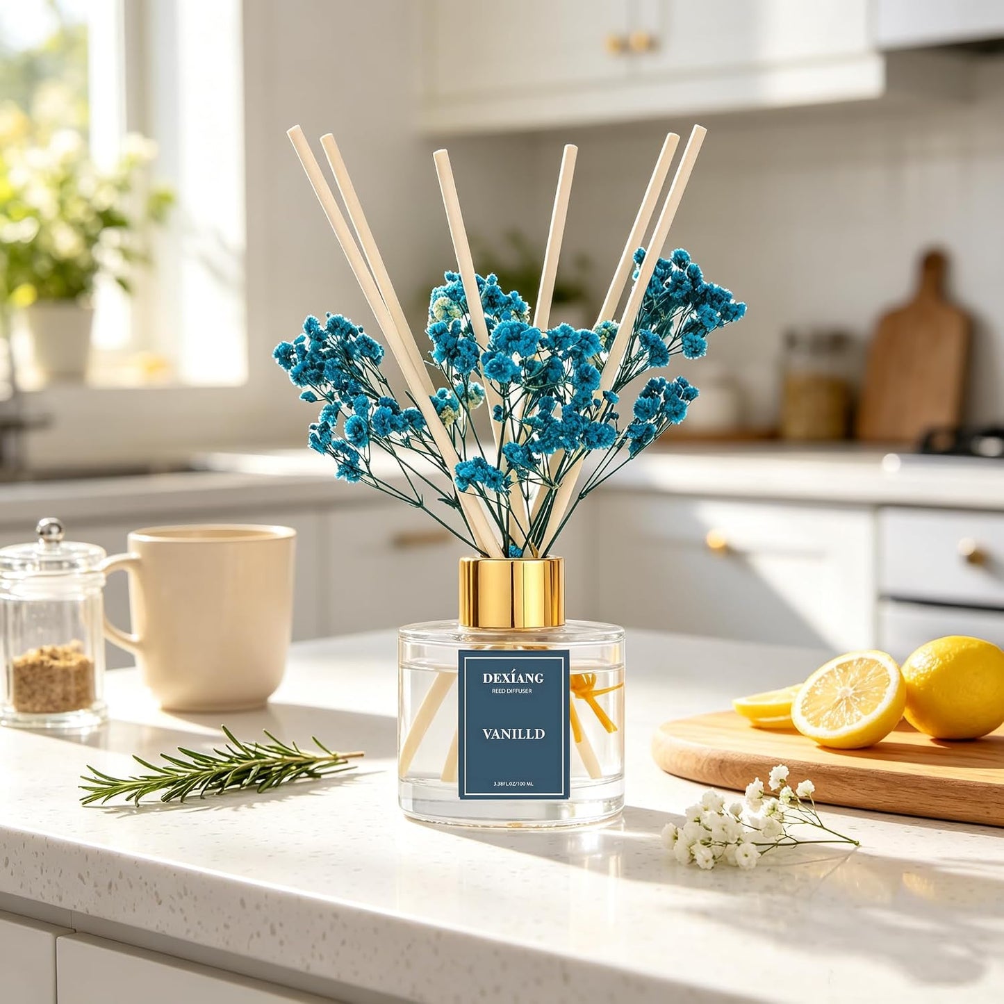 Reed Diffuser Set,3.38 fl oz (100 ml) - Lemon Verbena Oil Diffusers with 6 Reed Sticks for Bathroom Shelf Decor